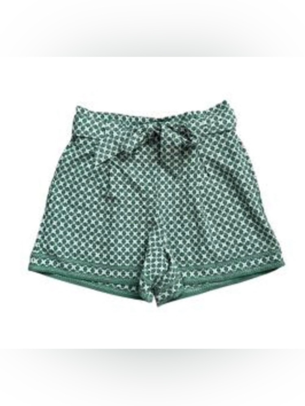 Max Studio Green Geo Print High-Waist Tie Shorts